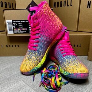 NOBULL Men’s 6.5/Women's 8 Superfabric Trainer High - Pink and Yellow